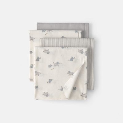 Baby 4-Pack Elephant Receiving Blankets - Grey/Ivory