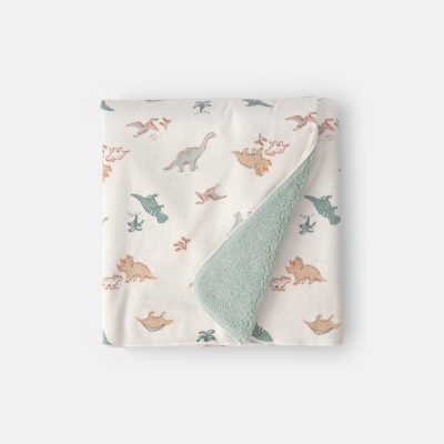 Baby Boy Dinosaur Plush Blanket - Green/Ivory