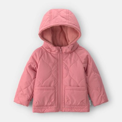 Baby Girl Hooded Midweight Quilted Jacket - Pink