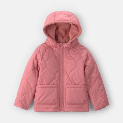 Toddler Girl Hooded Midweight Quilted Jacket - Pink
