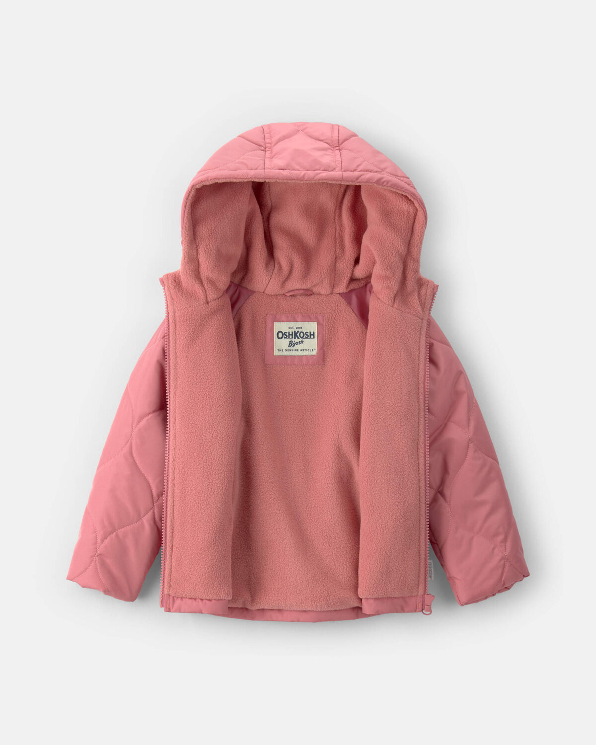 Toddler Girl Hooded Midweight Quilted Jacket - Pink - Image 2