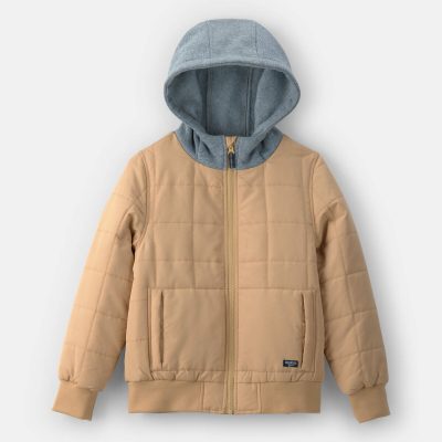 Boys Hooded Midweight Quilted Jacket - Brown