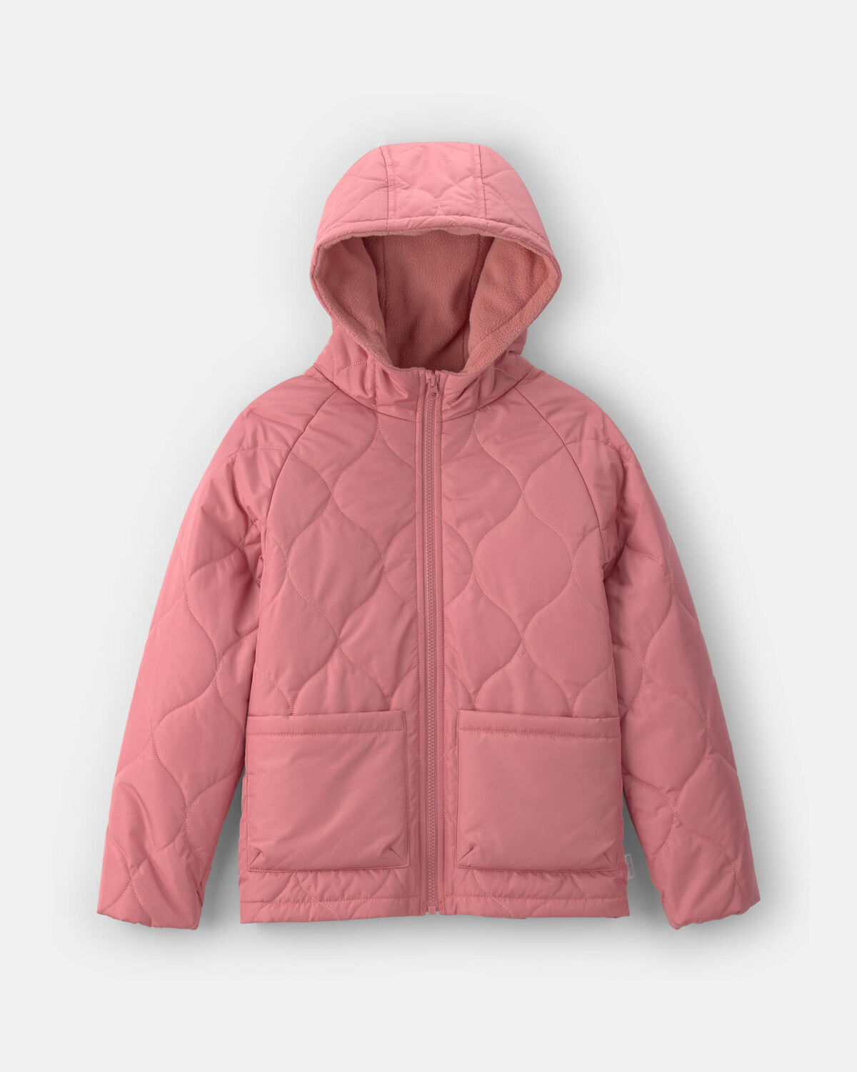 Girls Hooded Midweight Quilted Jacket - Pink