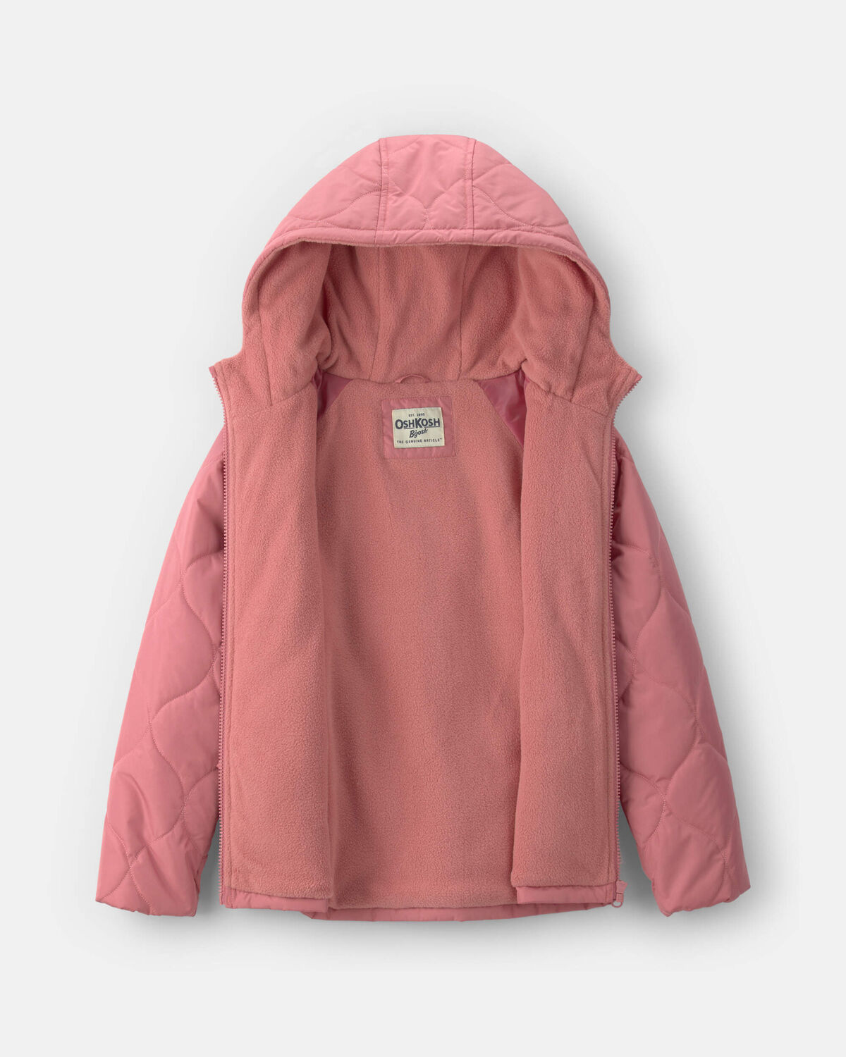 Girls Hooded Midweight Quilted Jacket - Pink - Image 2