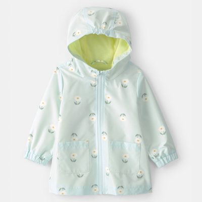 Baby Girl Floral Raincoat - Blue