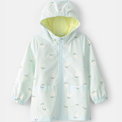 Toddler Girl Floral Raincoat - Blue
