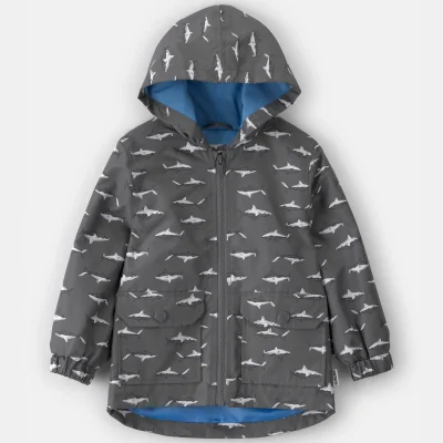 Toddler Boy Shark Raincoat - Grey