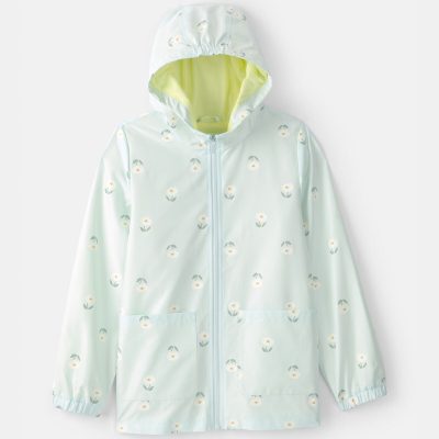 Girls Floral Raincoat - Blue