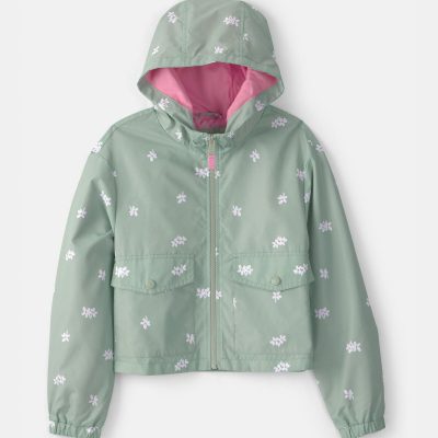 Girls Floral Windbreaker - Green