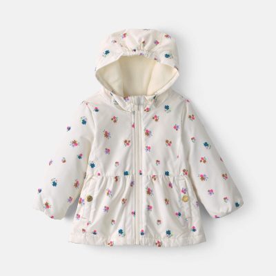 Baby Girl Floral Hooded Midweight Winter Jacket - Cream