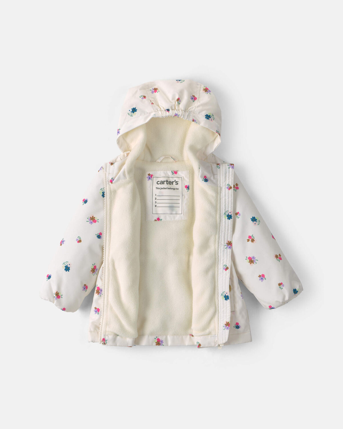 Baby Girl Floral Hooded Midweight Winter Jacket - Cream - Image 2