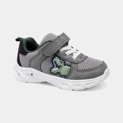 Toddler Boy Light-Up Dinosaur Athletic Sneakers - Grey/White