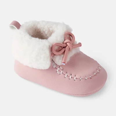 Baby Girl Sherpa Moccasin Boots - Pink/White