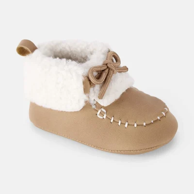 Baby Boy Teddy Fleece Moccasin Boots - Brown