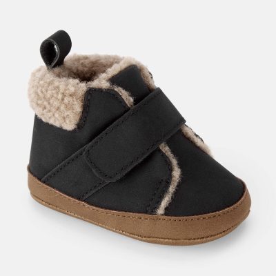 Baby Boy Sherpa Boots - Black/Brown