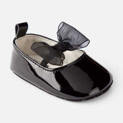 Baby Girl Bow Shiny Mary Jane Dress Shoes - Black