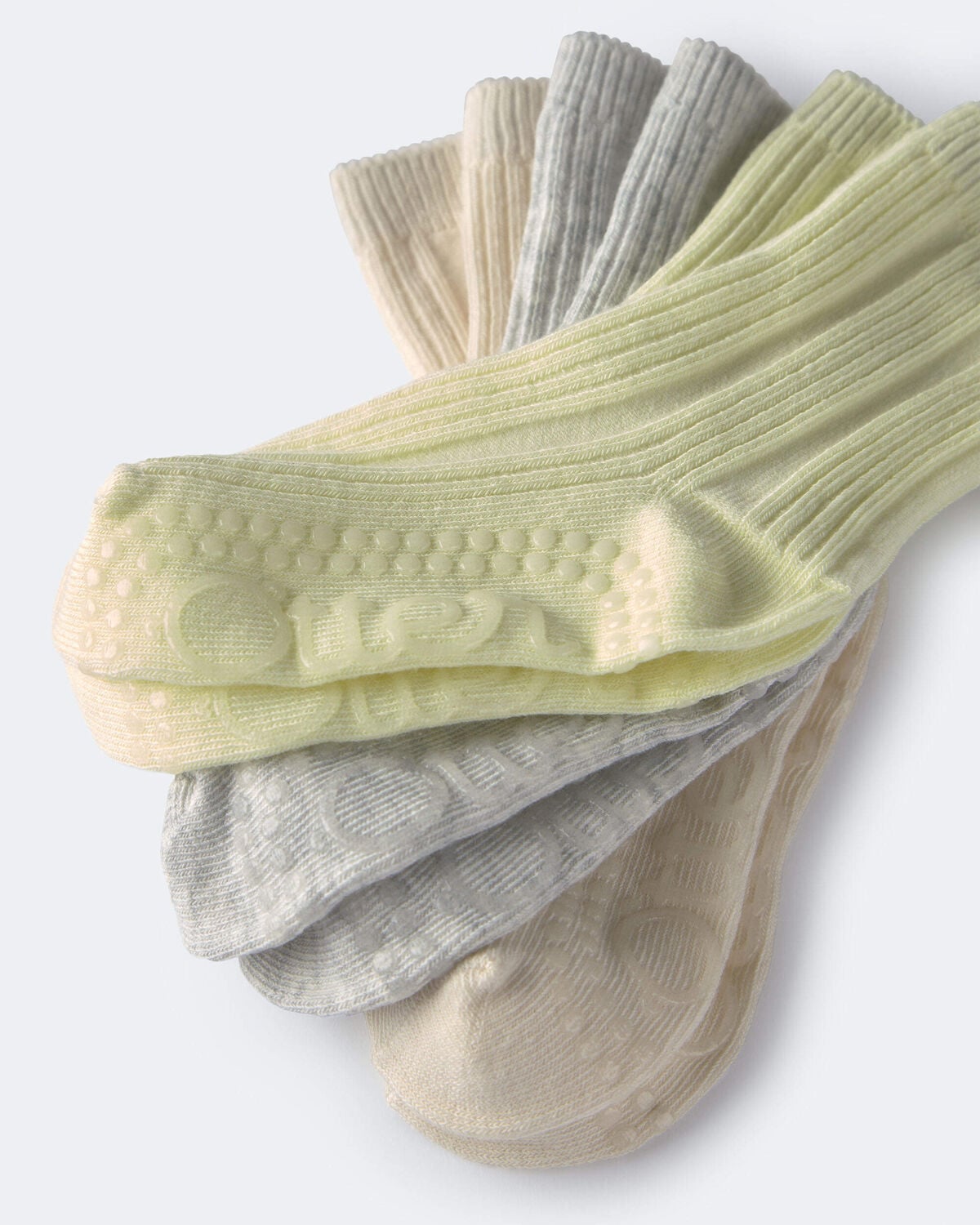 Toddler 3-Pack Crew Socks - Cream/Heather Grey/Yellow - Image 2