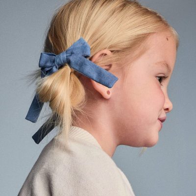 Toddler Girl 2-Pack Bow Hair Clips in Chambray - Blue