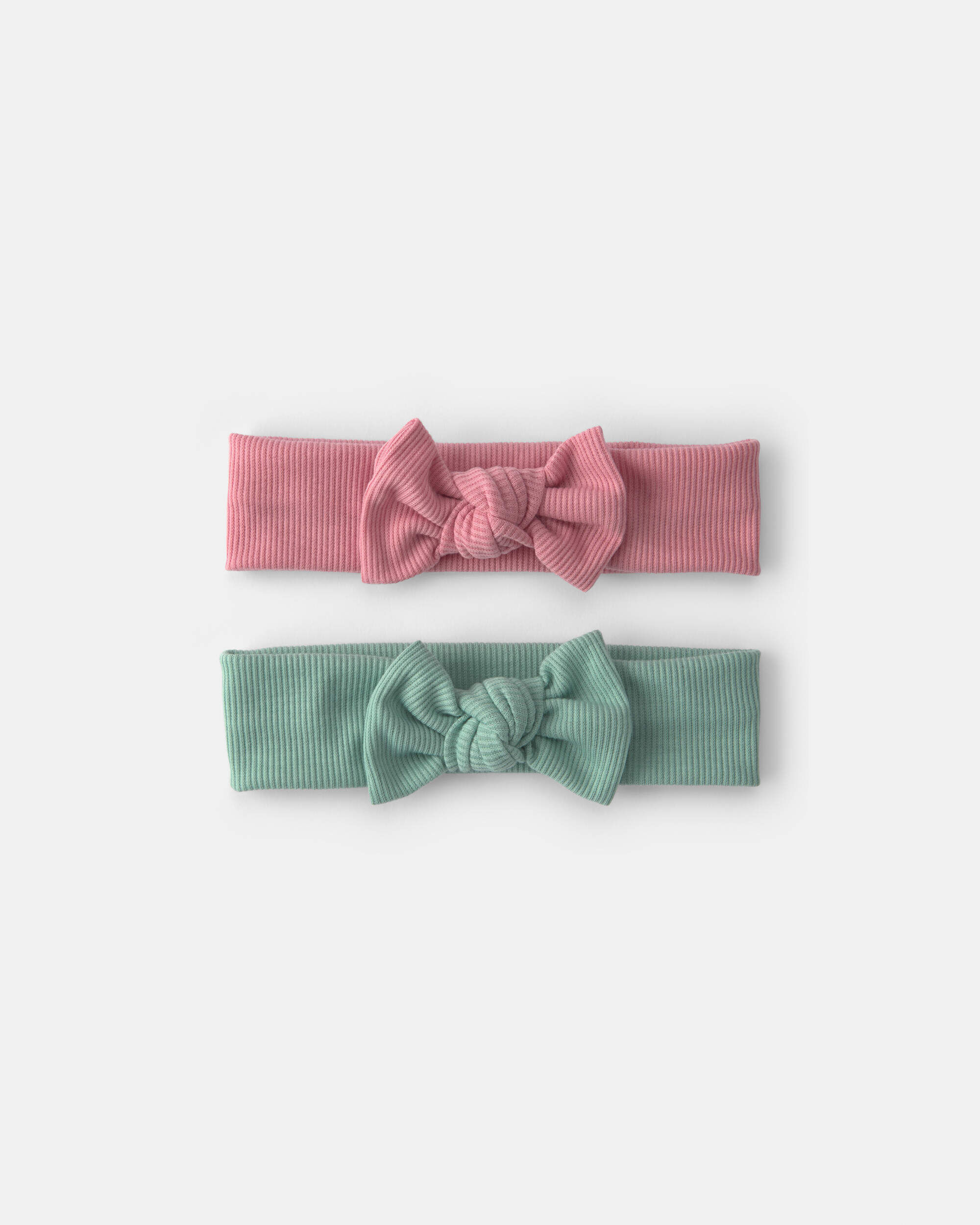 Baby Girl 2-Pack Bow Headwraps - Green/Pink - Image 2