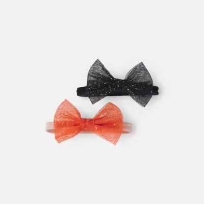 Baby Girl 2-Pack Bow Halloween Headwraps - Orange/Black