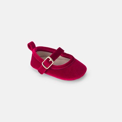 Baby Girl Mary Jane Velvety Flats - Red