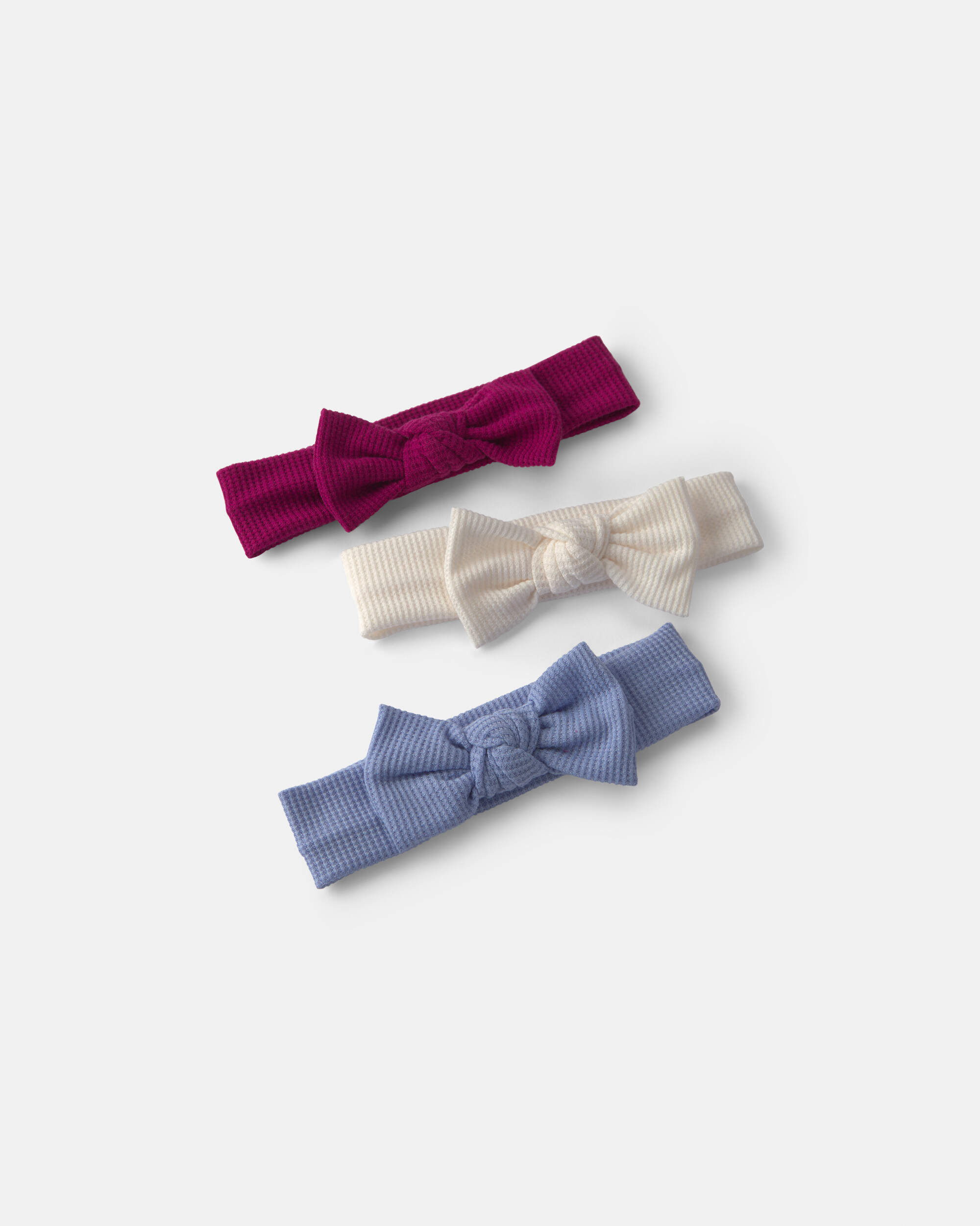 Baby Girl 3-Pack Bow Headwraps - Pink/Cream/Blue - Image 2