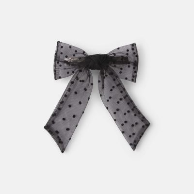 Toddler Girl Sheer Dot Bow Hair Clip - Black