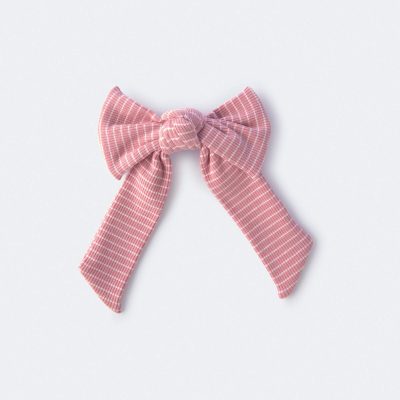 Toddler Girl Bow Hair Clip in Stripes - Light Pink
