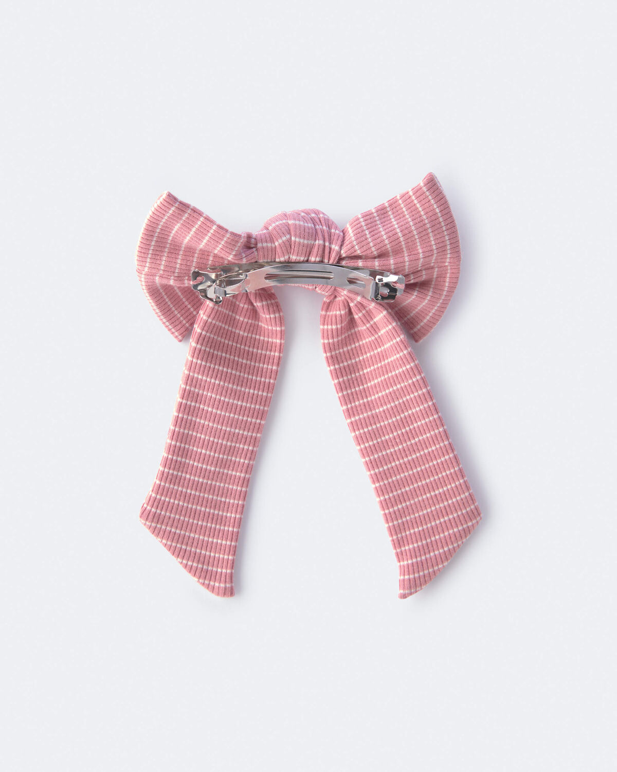 Toddler Girl Bow Hair Clip in Stripes - Light Pink - Image 2