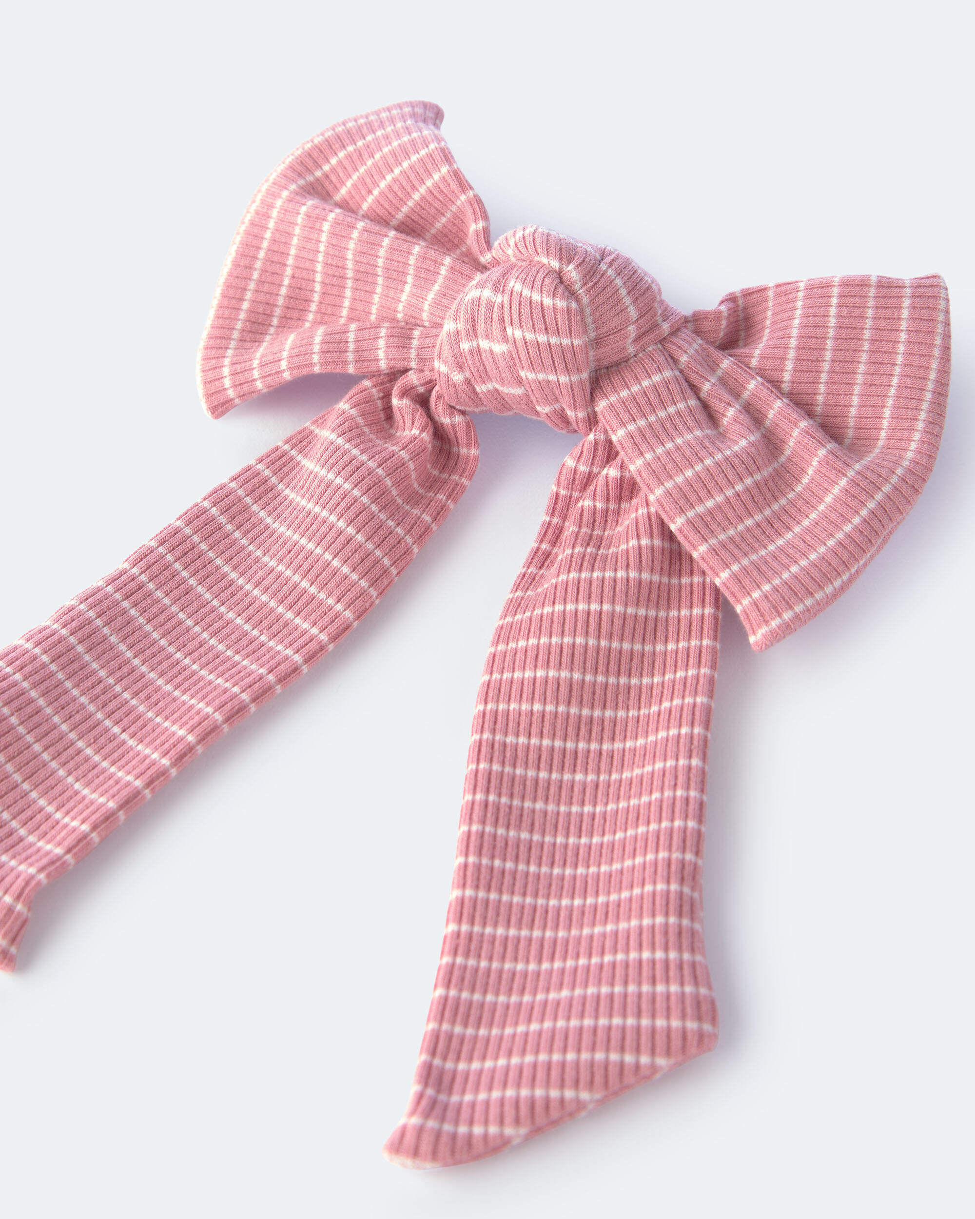 Toddler Girl Bow Hair Clip in Stripes - Light Pink - Image 4
