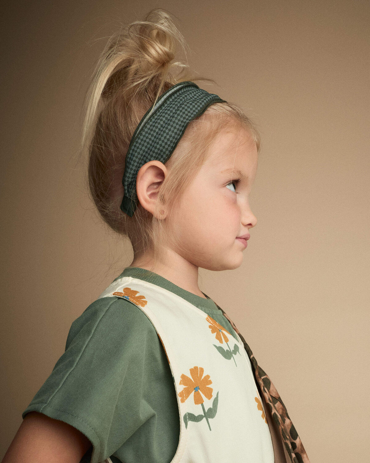 Toddler Girl Checkered Chiffon Headband - Green - Image 3