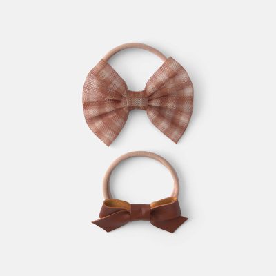 Baby Girl 2-Pack Gingham Bow Headwraps - Brown
