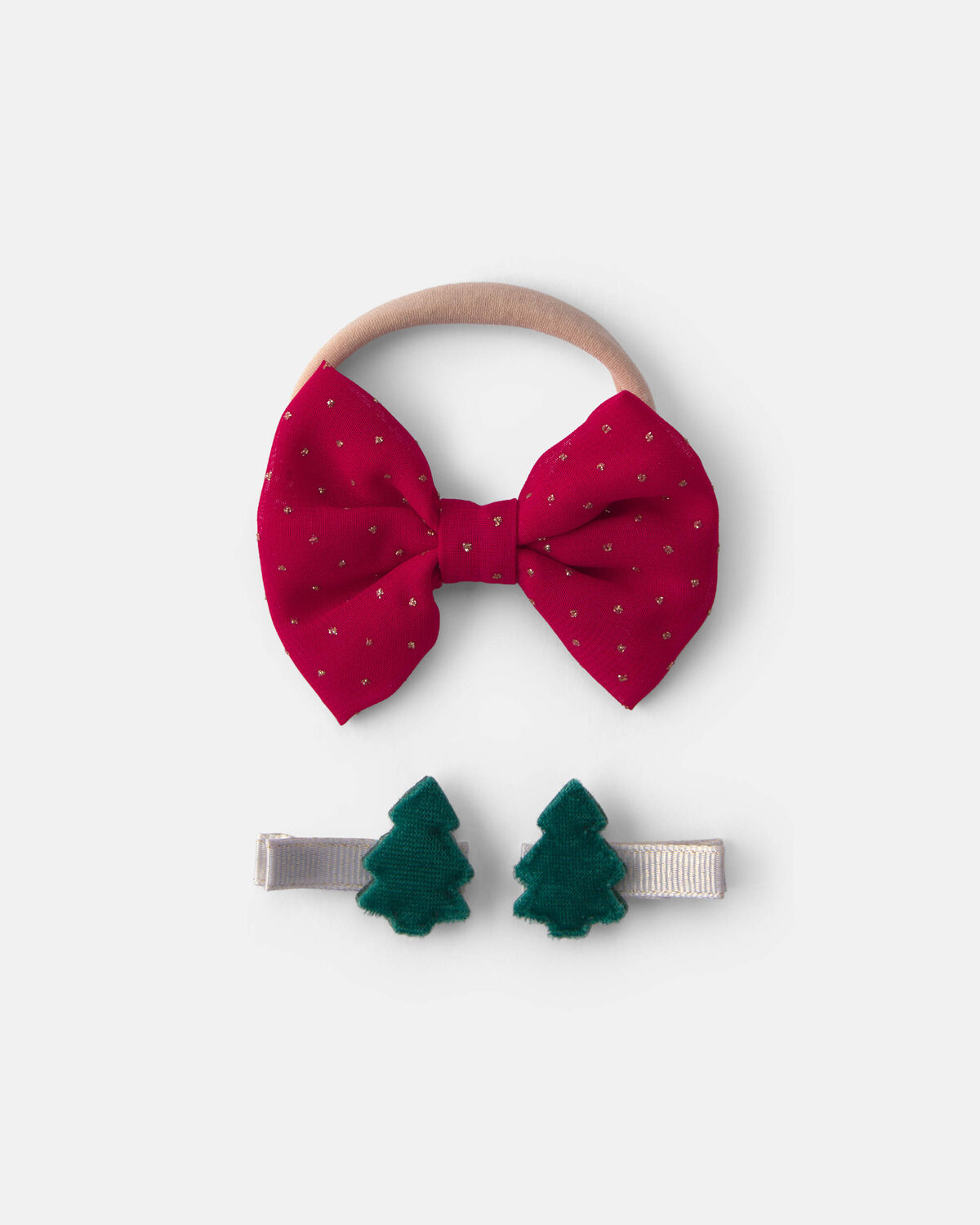 Baby Girl 3-Pack Christmas Bow Headwrap & Hair Clips - Red/Green
