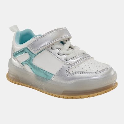 Toddler Light Up Metallic Sneakers - Silver/Aqua