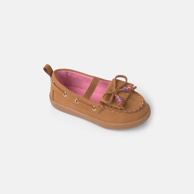 Toddler Girl Boat Shoes with Charm - Brown