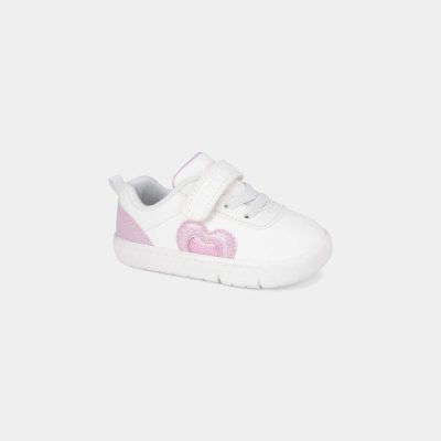 Baby Girl Every Step® First Walker Shimmer Heart Sneakers - White/Pink
