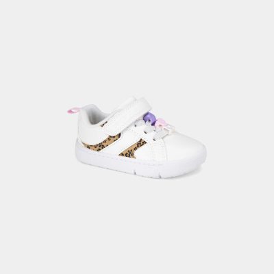 Baby Girl Every Step® First Walker Leopard Charm Sneakers - White