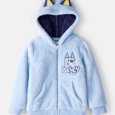 Toddler Boy Bluey™ Sherpa Hooded Zip-Up Jacket - Blue