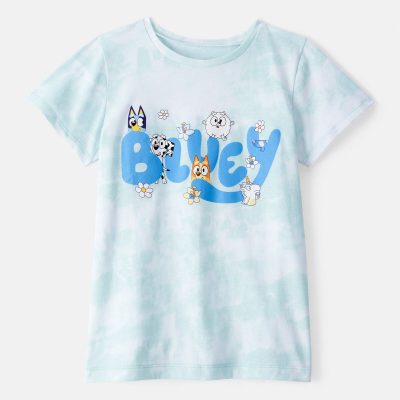 Girls Bluey Tie-Dye Short-Sleeve Graphic Tee - Blue/White