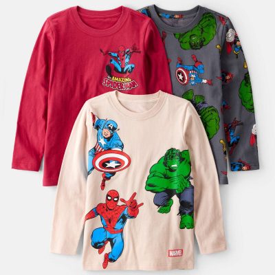 Boys 3-Pack ©Marvel Print Long-Sleeve Top - Pink/Red
