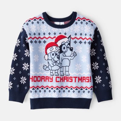 Toddler Boy Christmas Hooray Long-Sleeve Bluey™ Sweater - Blue