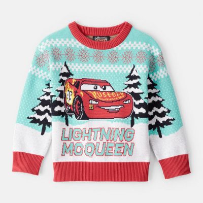 Toddler Boy Cars Lightning McQueen Christmas Sweater - Blue/Red