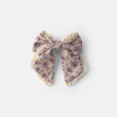 Toddler Girl Floral Lace Hair Bow - Cream