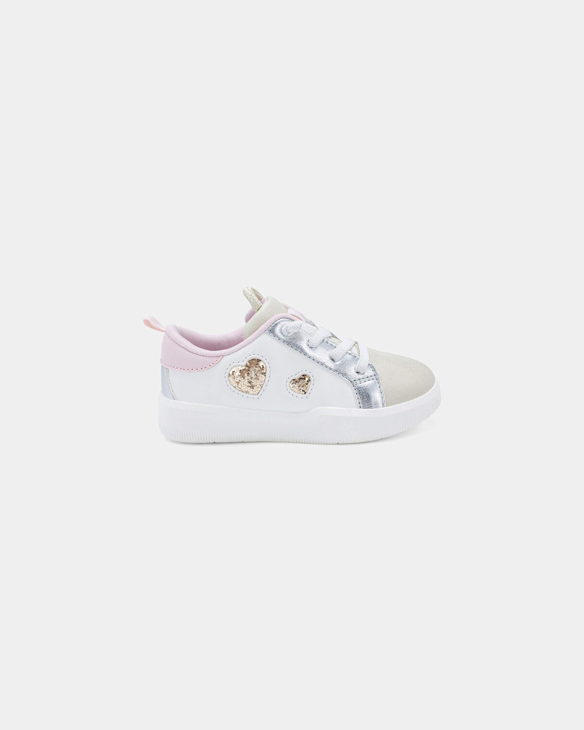 Toddler Girl Colorblock Metallic Heart Sneakers - White/Pink - Image 2
